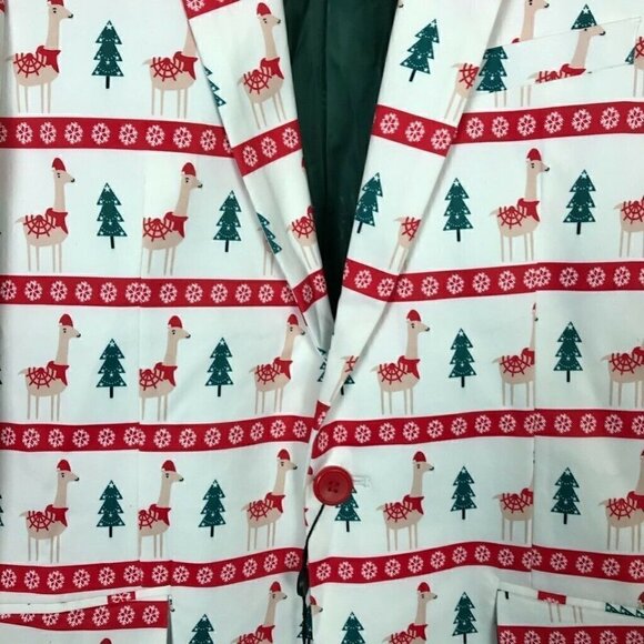 Suslo Couture Suit Jacket White Red Christmas S 38 - Picture 2 of 7